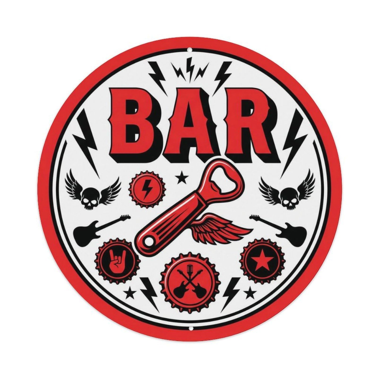 BAR Scarlet Lounge Shield Metal Tin Sign Plaque Wall Decor for Cafe, Club Bar, Office, Home Garden Round Metal Poster 8x8Inch
