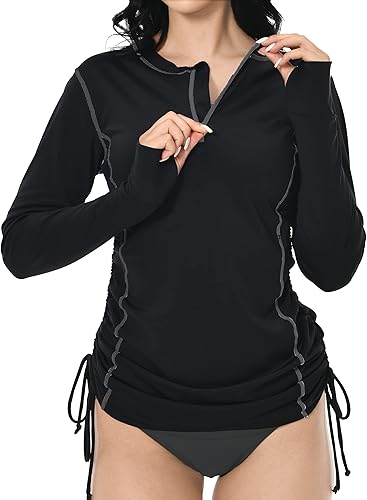 Camiseta de natación de manga larga UPF 50+ para mujer, protección solar UV, media cremallera, SPF, traje de baño para surf
