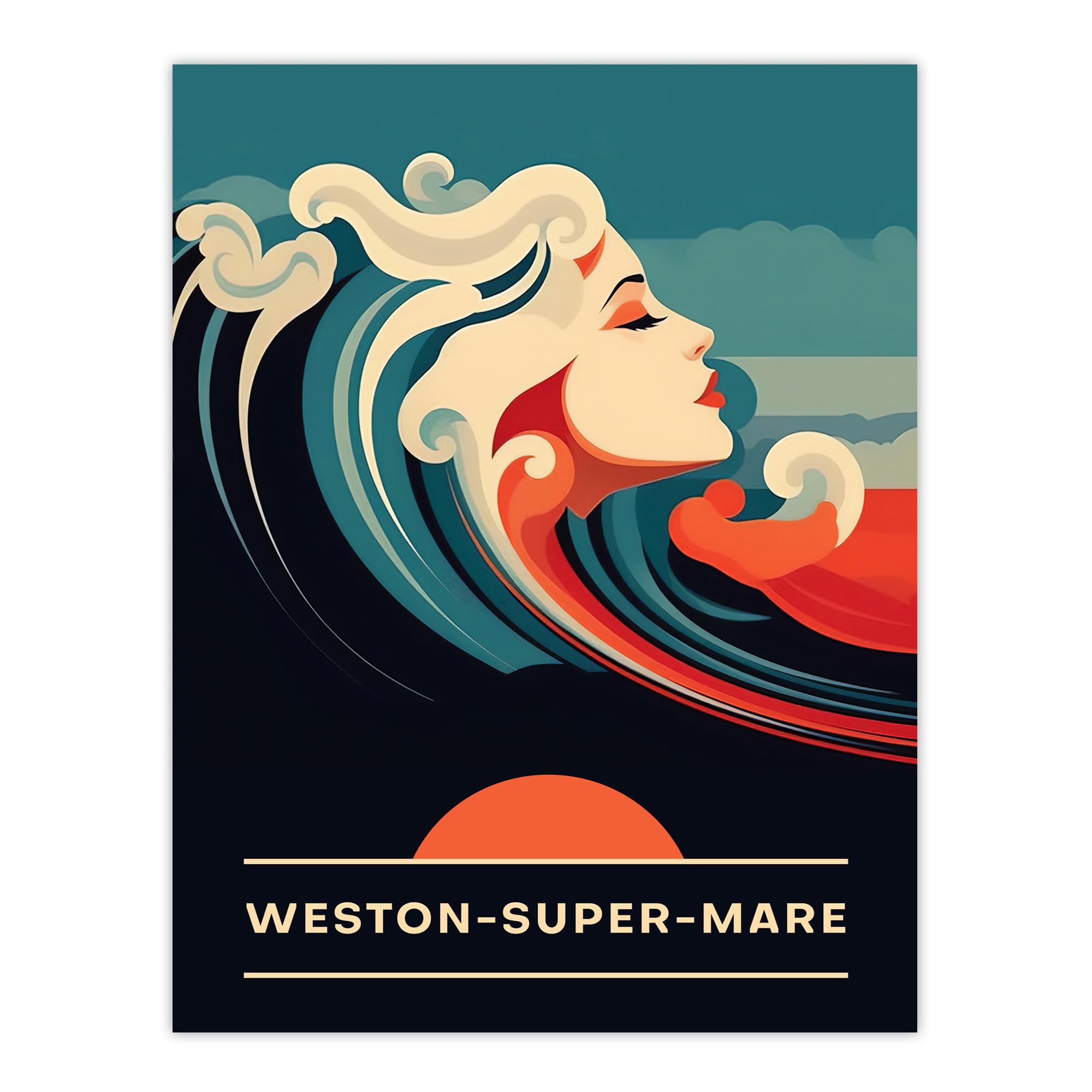 Artery8 The Seaside Calls Weston Super Mare Beach England UK Sunset Woman of the Waves Sea Siren Ocean Extra Large XL Wall Art Poster Print