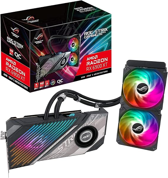 ASUS ROG Strix LC AMD RadeonTM RX 6900 XT TOP Edition Gaming Graphics Card (AMD RDNATM 2, PCIe 4.0, 16GB GDDR6, HDMI 2.1, DisplayPort 1.4a, Full-coverage cold plate, 240mm radiator, 600mm tubing)