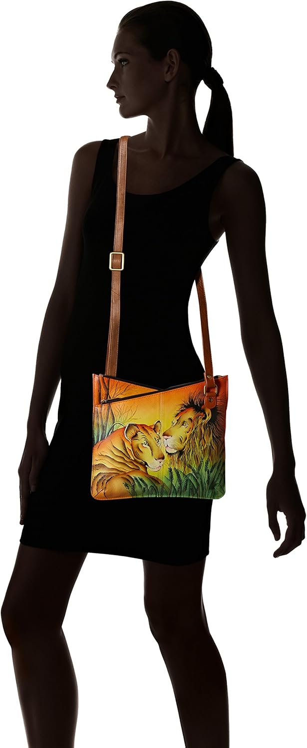 Anna by Anuschka Women's Genuine Leather V Top Multicompartment Cross Body| Hand Painted Original Artwork