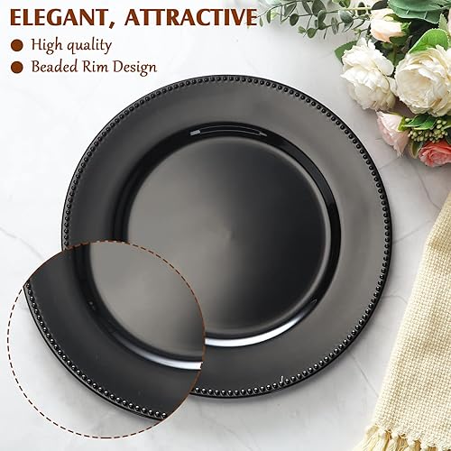 Miniatura 3 de Paquete de 24 platos de carga redondos de 13 pulgadas, platos de plástico con cuentas metálicas para vacaciones, bodas, catering, eventos, fiestas,