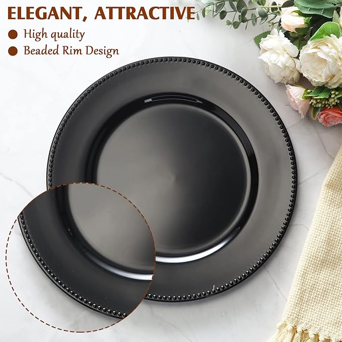 Didaey 24 Platos Decorativos Metálicos Redondos 33 cm Negros Desechables miniatura 4