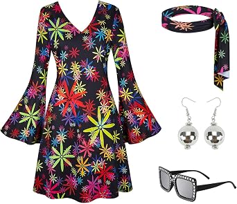 Kranchungel 70s Disco Outfits for Women Disco Costume 70s Outfits - Party Dress Halloween Costume for Party-goers Aged 30-40