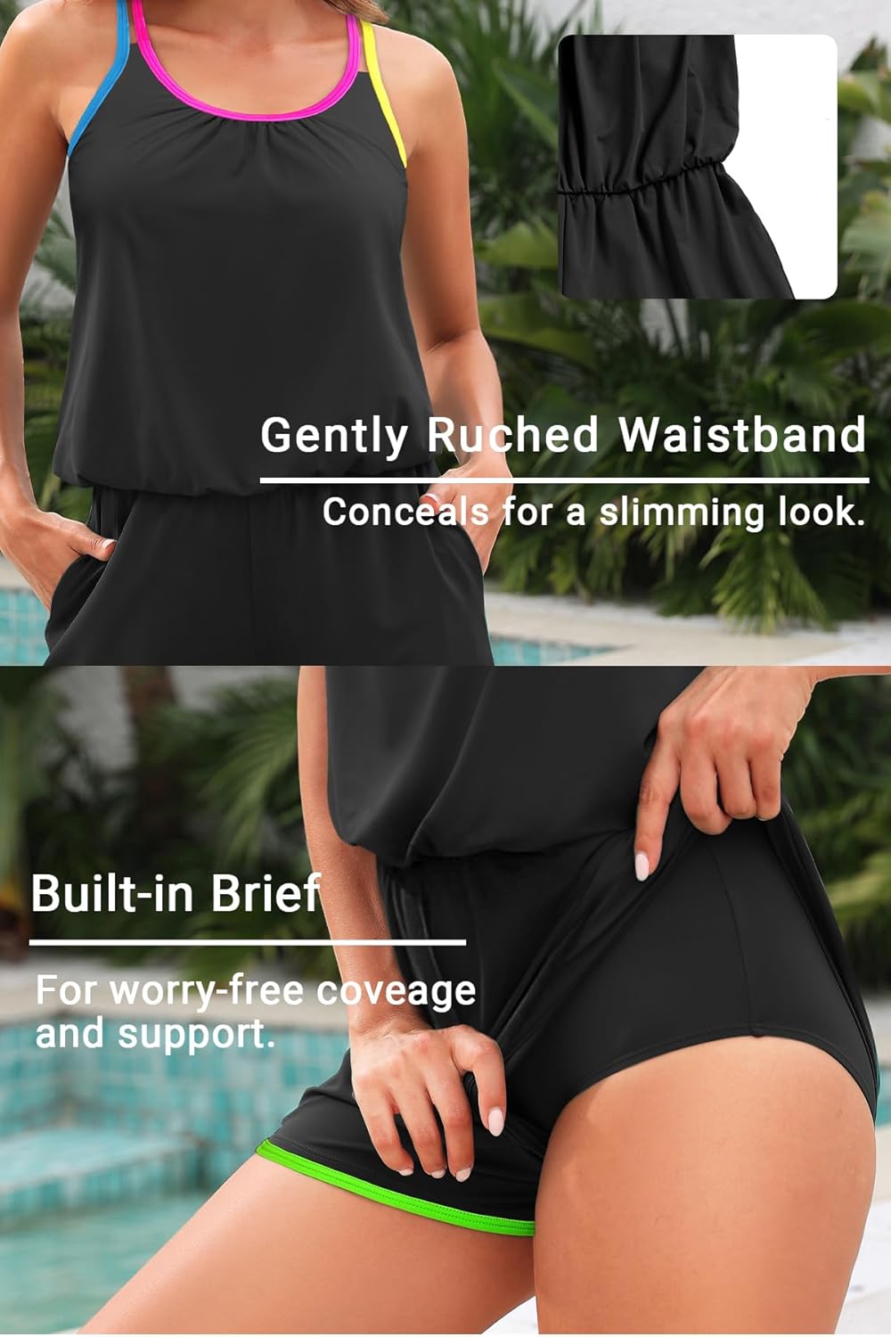 Tempt Me Romper One Piece Swimsuits with Short - Women Boyleg with Pockets Bathing Suit Modest Swimwear