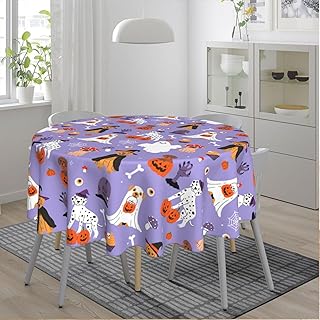 MOLIAN Halloween Dogs Round Tablecloth 60 Inch Print Table Cloths Cover for Dining Kitchen Picnic Party