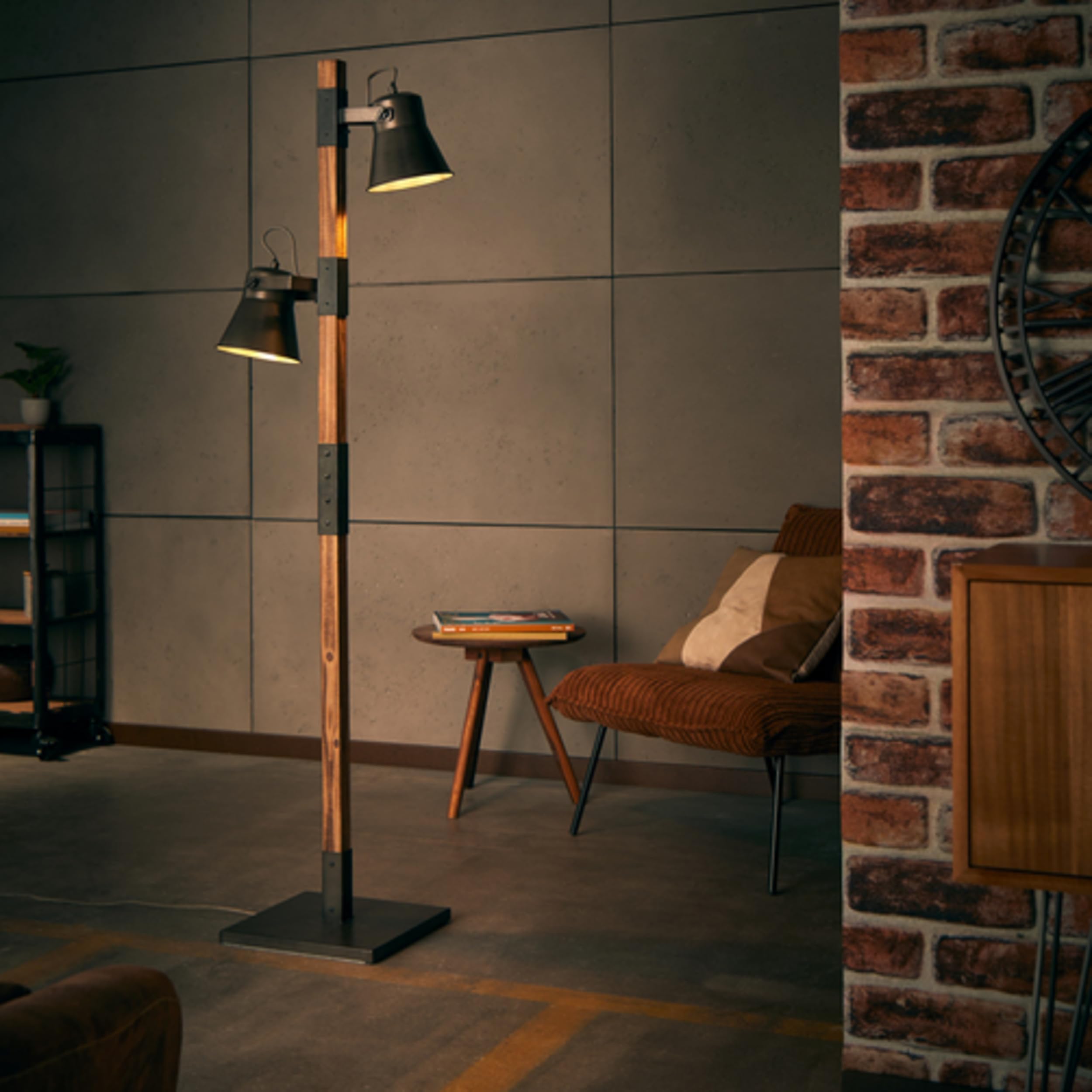 Lightbox Stehlampe im Industrial-Look - Standleuchte 2-flammig - 154cm Lampe für Wohnzimmer, Schlafzimmer & Esszimmer - E-27 Fassung exkl. LED