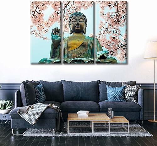 Vista 167 de TUMOVO Wall Art for Living Room Buddha Sculpture Flower Paintings Canvas Wall Art 3 Panel Wall Art Canvas Artwork Wall Decor Large Wall Decor Canvas