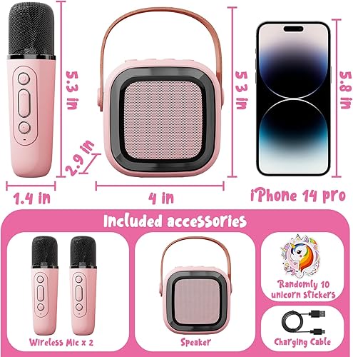 Miniatura 4 de Just4Fun Mini máquina de karaoke para niños, micrófono para niños con micrófonos inalámbricos BT, micrófono de karaoke juguetes para 4, 5, 6, 7, 8,
