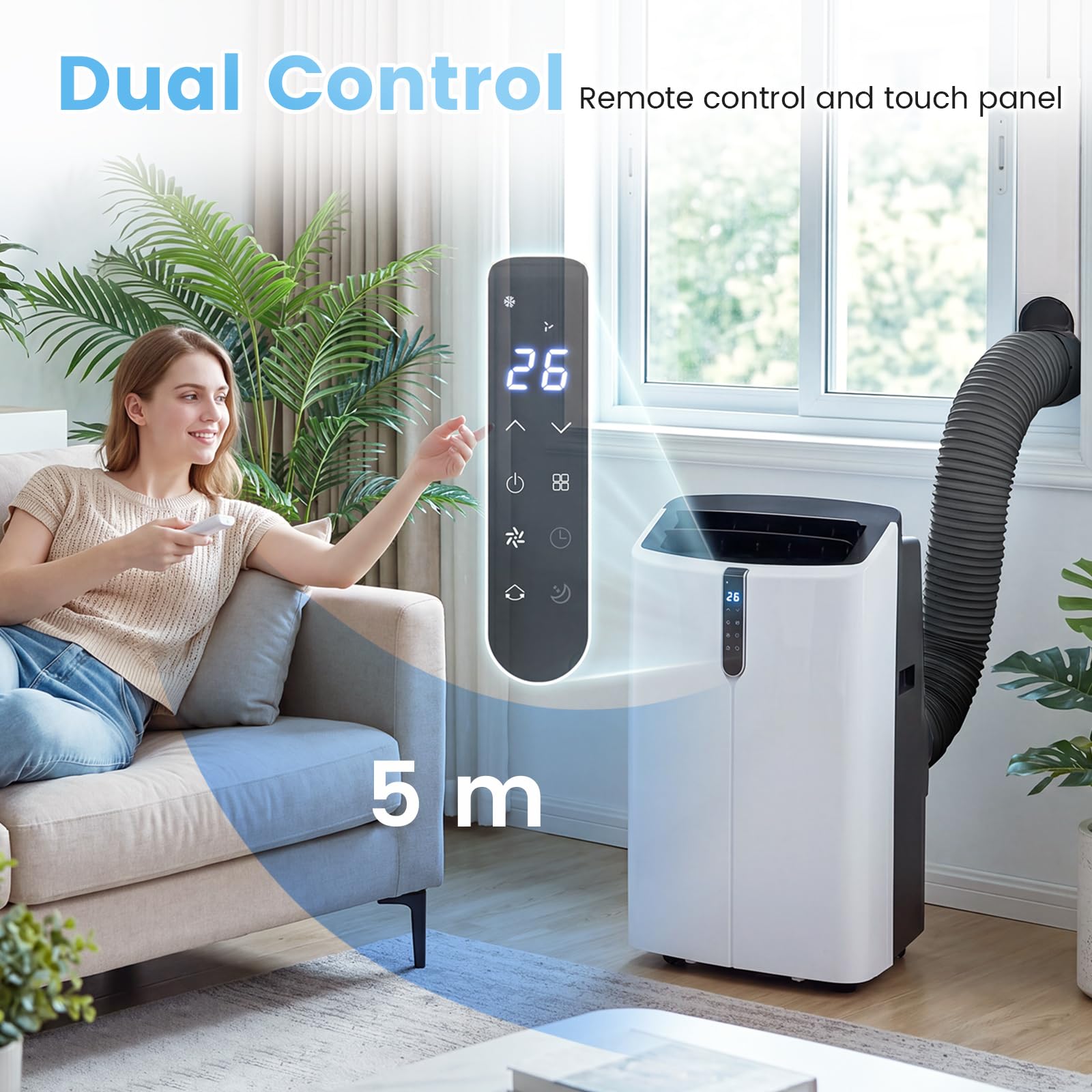 COSTWAY 12000 BTU Klimaanlage mobil mit Abluftschlauch & Fernbedienung/Wifi | Klimagerät mobil mit Kühlung, Heizung, Entfeuchtung, Ventilator & Schlafmodus, Air Conditioner leise, Kühlgerät 3,5kW