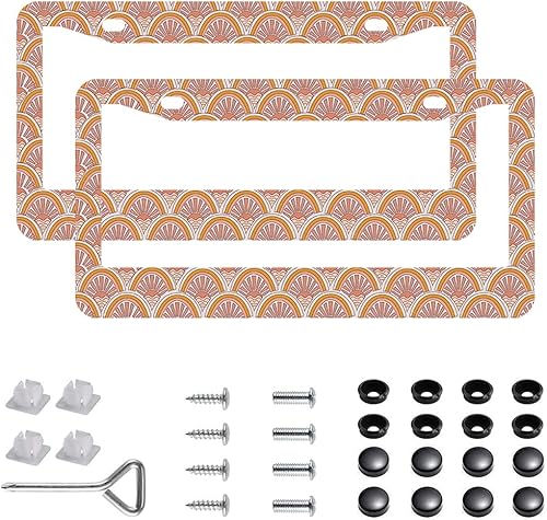 Miniatura 6 de Paquete de 2 marcos para placa de automóvil de acero inoxidable con tornillos, tapas y destornilladores, para mujeres y niñas, diseño de flores