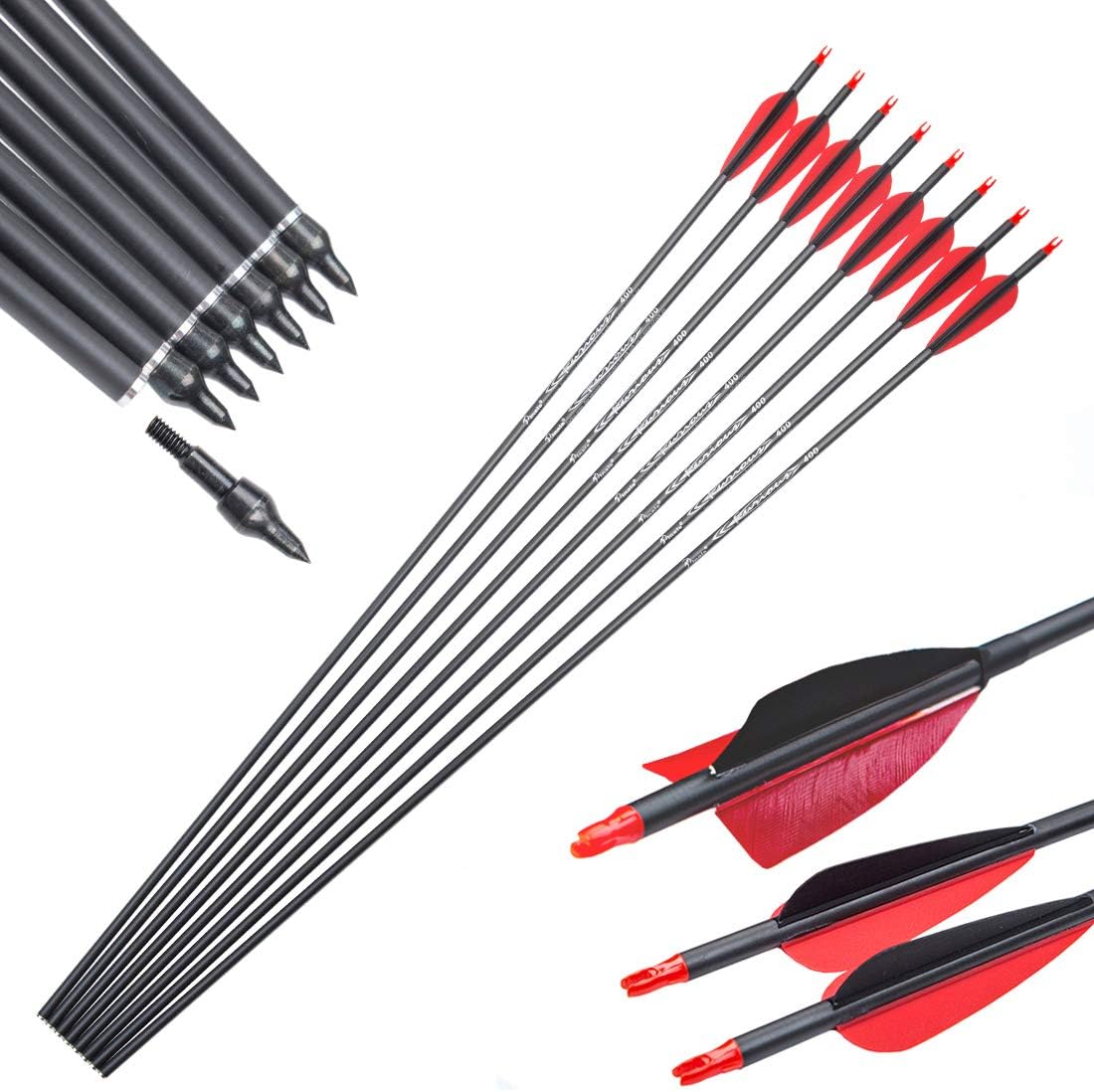 Flèches Carbone Pinals Archery Ridge 400/500/600 - Lot De 6/12 - Rouges - Chasse