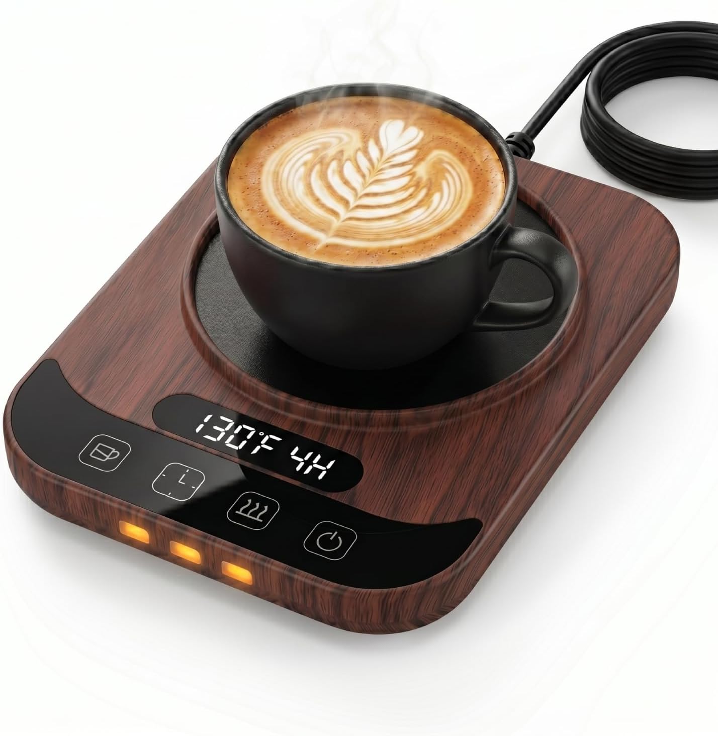 TTKXT Smart Coffee Mug Warmer with LED Display, Intelligent Cup Material Sensing & 9 Temp Settings, Auto Shut-Off Electric Beverage Warmer for Desk, Candle Wax Warmer, (Walnut)