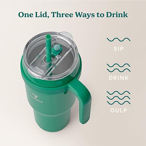 Miniatura 5 de REDUCE Vaso térmico de acero inoxidable de 40 onzas con asa - Taza de viaje con aislamiento al vacío de doble pared, tapa a prueba de sudor y pajita
