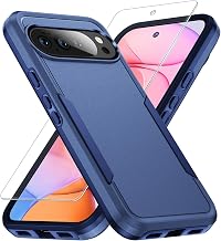 Phone Case for Google Pixel 10 Pro XL Case with Tempered Glass Screen Protector, Soft TPU Inner Layer and Hard Outer Back Cover Double Layer Design Phone Case (Navy Blue)