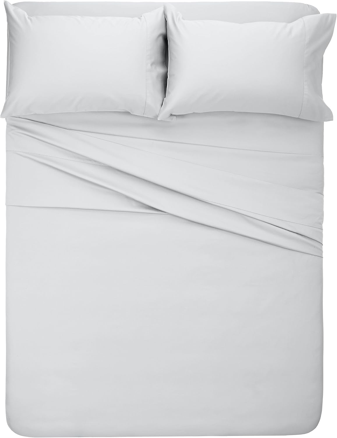 Amazon Brand – Pinzon 400 Thread Count Egyptian Cotton Sateen Hemstitch Sheet Set - King, Light Grey
