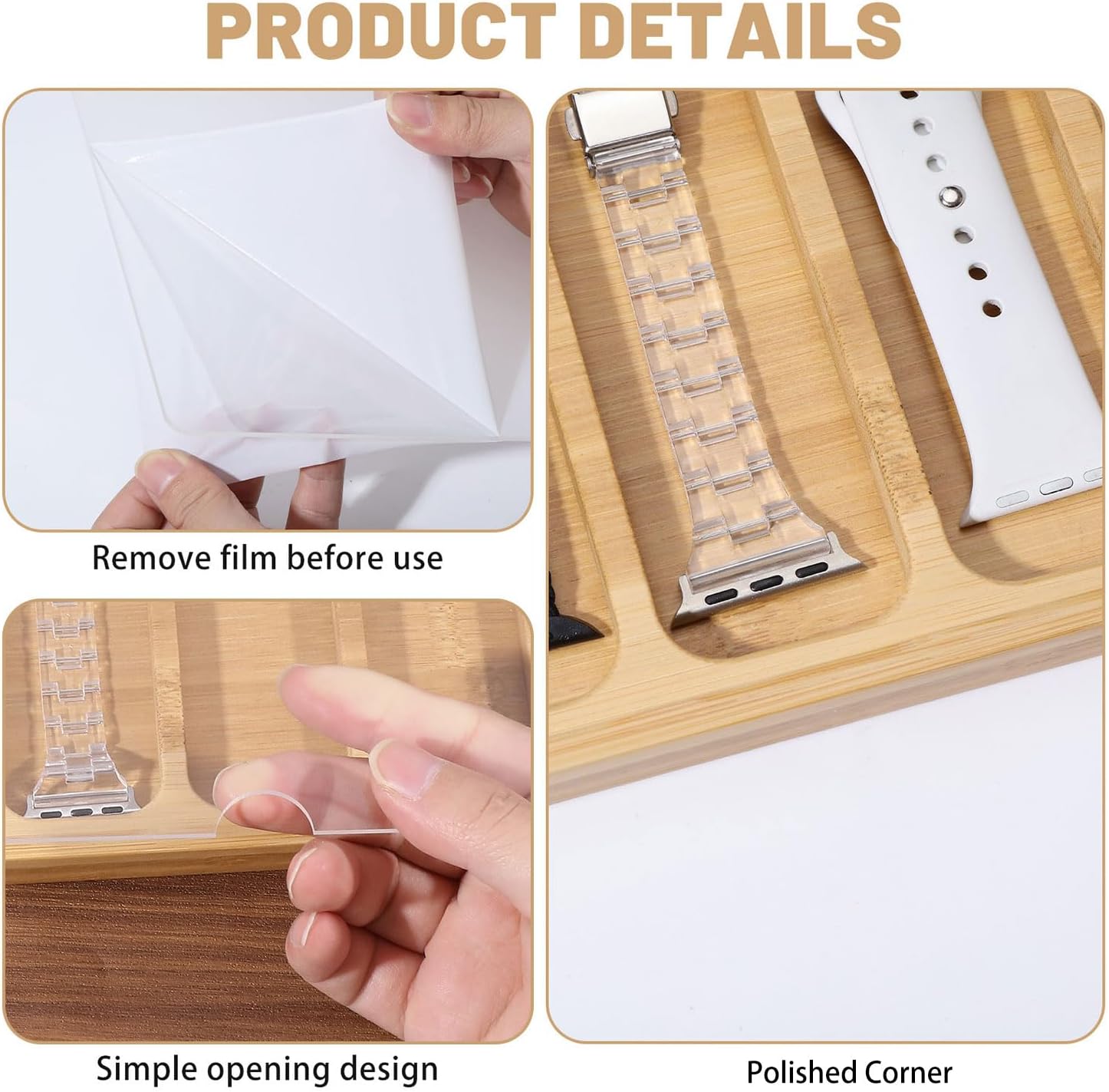 GLOBLELAND 9 Slots Wooden Watch Band Display Case Watch Band Organizer for Watch Bands Display Watch Storage Case Tray with Acrylic Top Lid 16.5x7.4x0.6inch