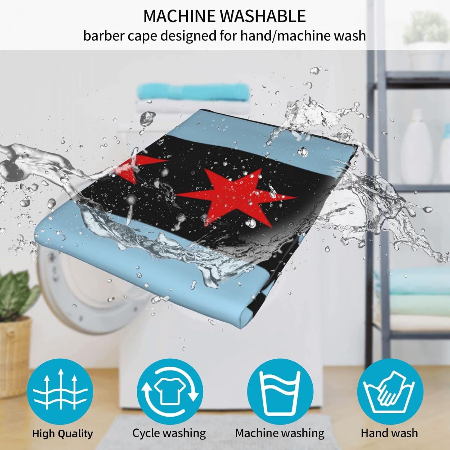 Chicago City Flag Haircut Cape Hair Cutting Salon Apron 55 X 66 Inch, Waterproof Adjustable Snap Hair Dressing Gown Cape, Charming Haircut Barber Gown for Adults