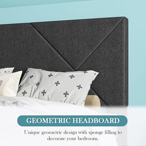 Miniatura 2 de HOOMIC Base de cama tamaño King, plataforma tapizada con cabecera de tela geométrica, espacio de almacenamiento debajo de la cama de 8 pulgadas,