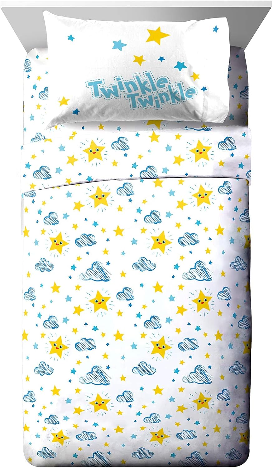 Jay Franco CoComelon Little Star Full Size Sheet Set - 4 Piece Set Super Soft and Cozy Kid’s Bedding - Fade Resistant Microfiber Sheets (Official CoComelon Product)