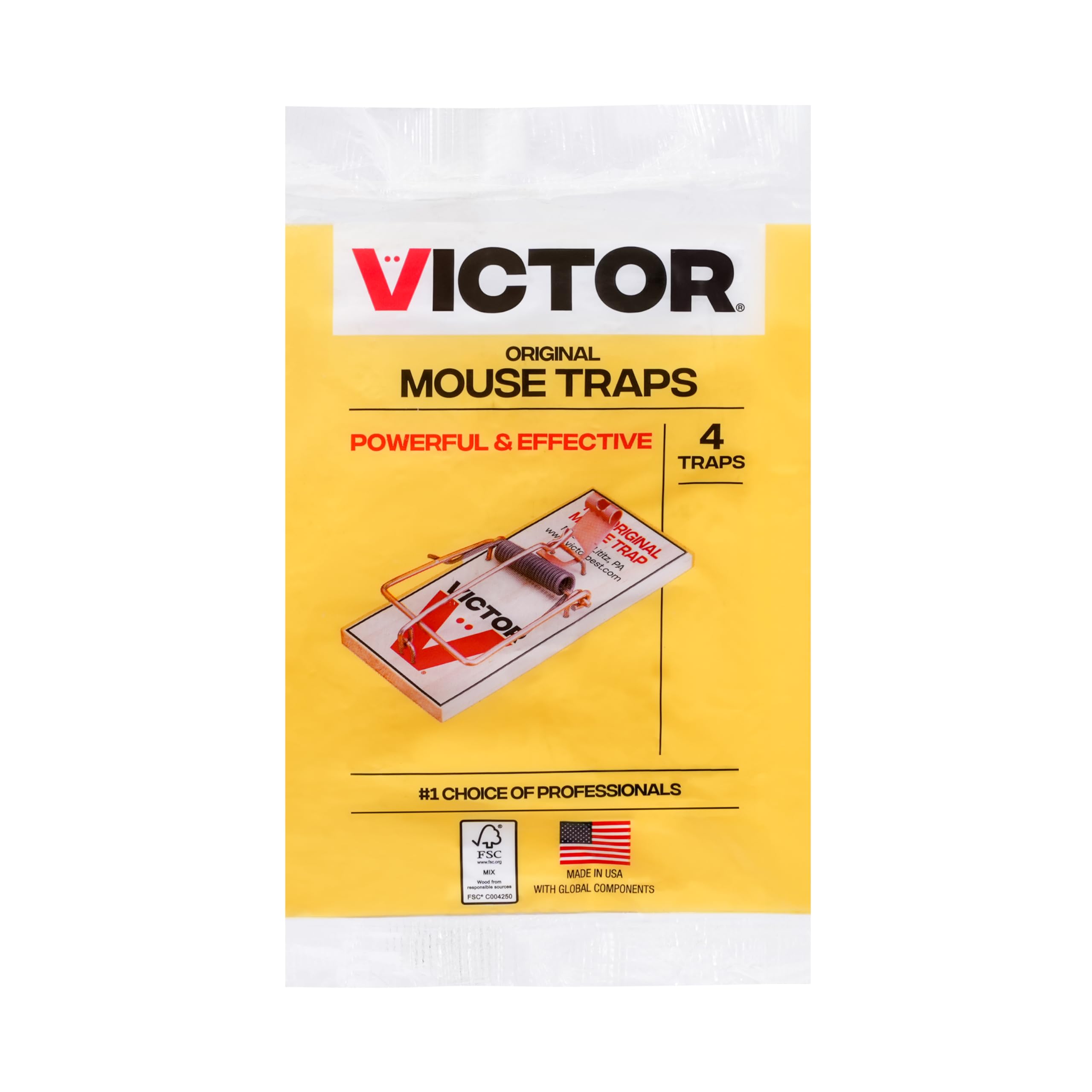 Victor M156 Metal Pedal Sustainably Sourced FSC Wood Snap Mouse Trap - 4 Traps