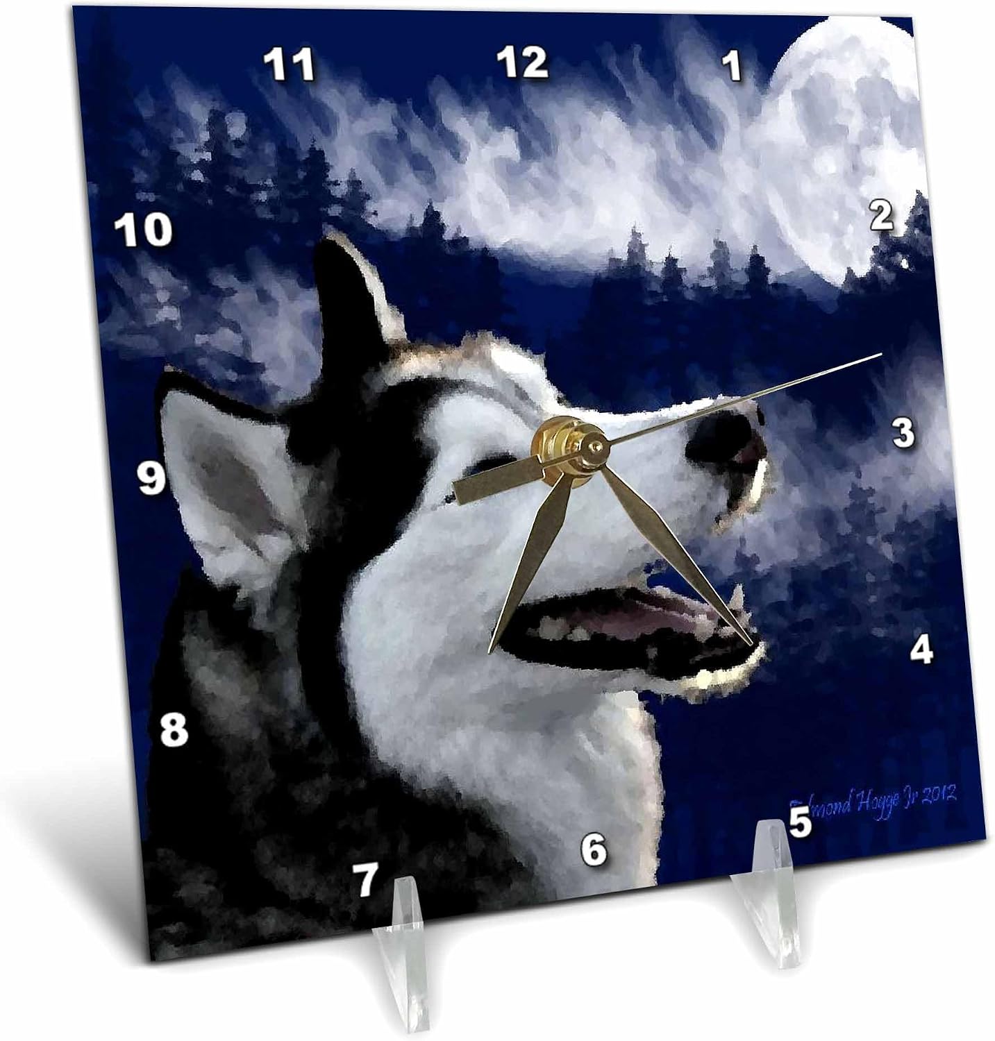 3dRose dc_14349_1 Desk Clock, Blue Eyed Alaskan Husky, 6 by 6-Inch