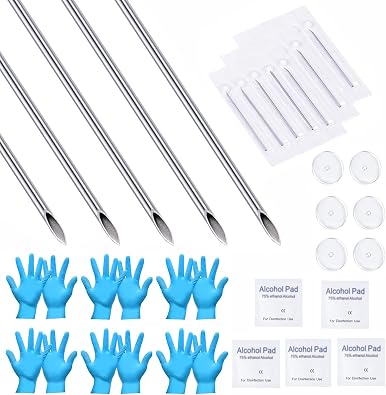 QWALIT Piercing Needle Kit - Ear & Belly Button Piercing Set 20G, 18G, 16G, 12G, 14G