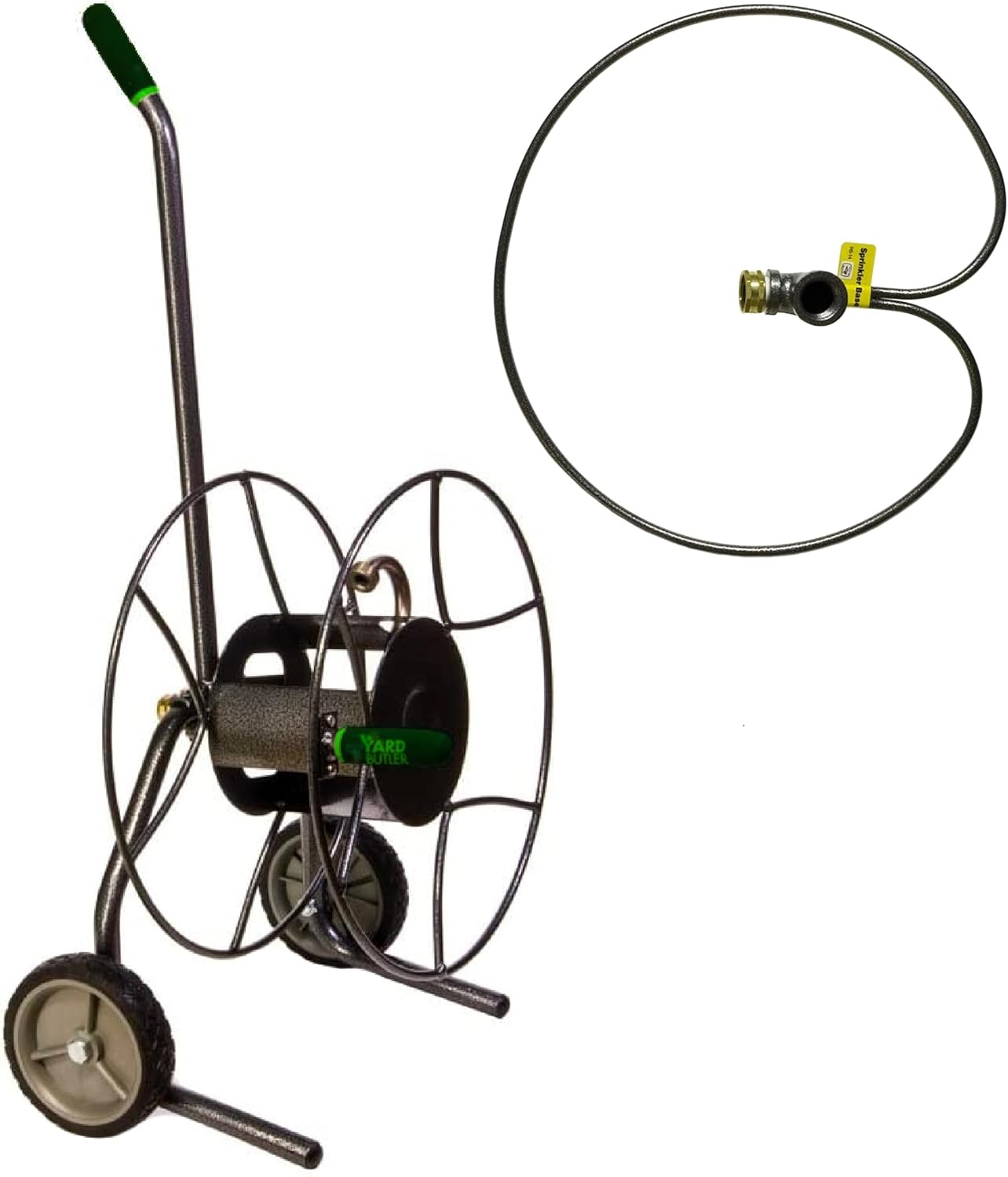 Yard Butler Compact Garden Hose Truck & Ring Base Sprinkler Stand Bundle - Heavy-Duty Powder Coated Steel Storage - Outdoor Watering Accessory for Lawn & Garden Use