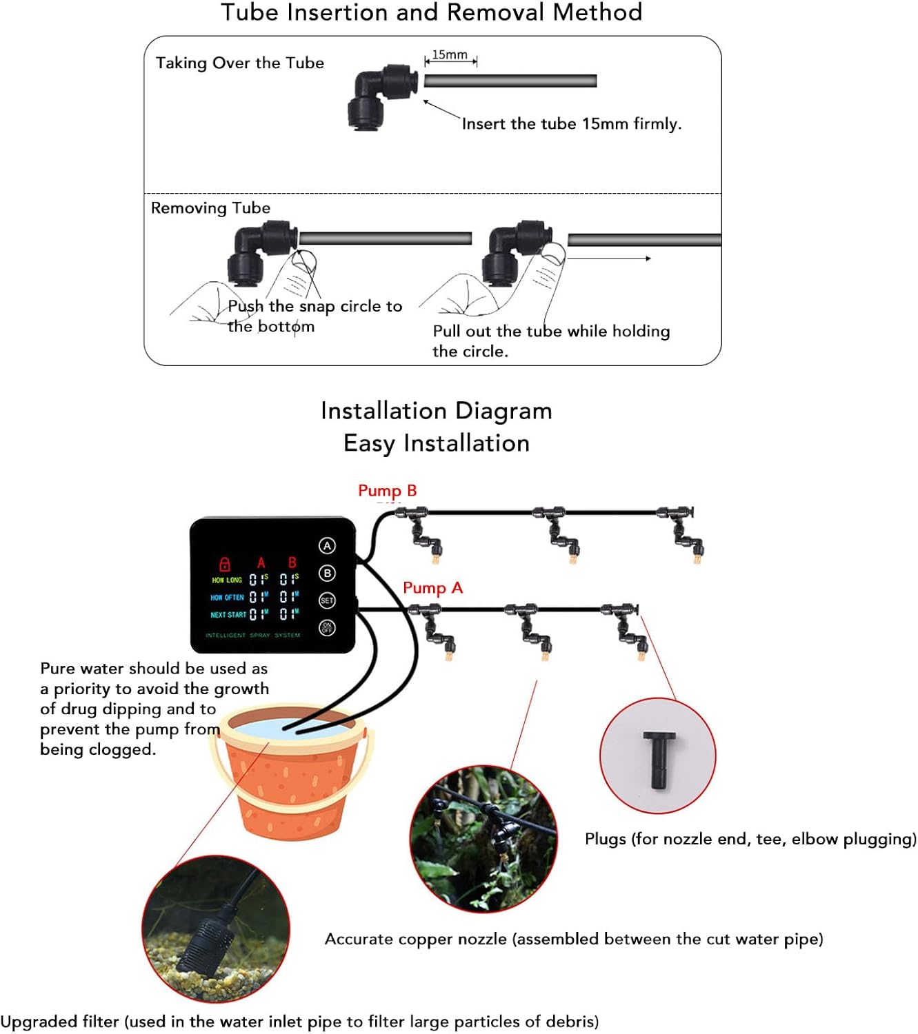 Yosoo Health Gear Reptile Humidifier, Reptile Misting Automatic Double Pump Color Screen Nozzle Spraying Misting System, Reptile Humidifier with Adjustable Spray Nozzles for Aquarium,