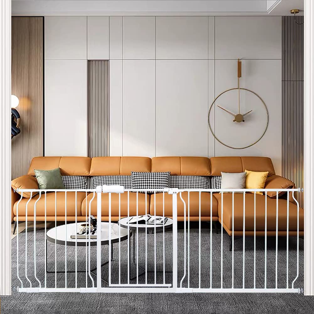 Extra Wide Baby Gates 76.38 to 81.1 Inch Wide Openings Tension Pet Dog Gate Pressure Mounted for Stairs Doorways Living Room Kitchen