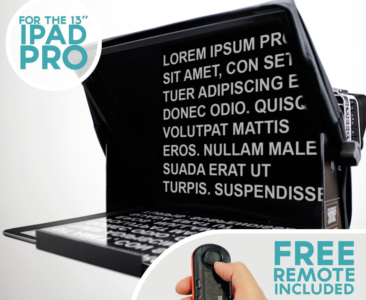 Pack Teleprompter PAD iLight PRO 14” Aluminum v15.0+Remote+App+Case+Clamp+Tech Support-Big Screen-iPad PRO/Android/Windows/Mac-Robust Professional prompter-Multicam-HD Beam splitter Glass-Made in EU - Image 4