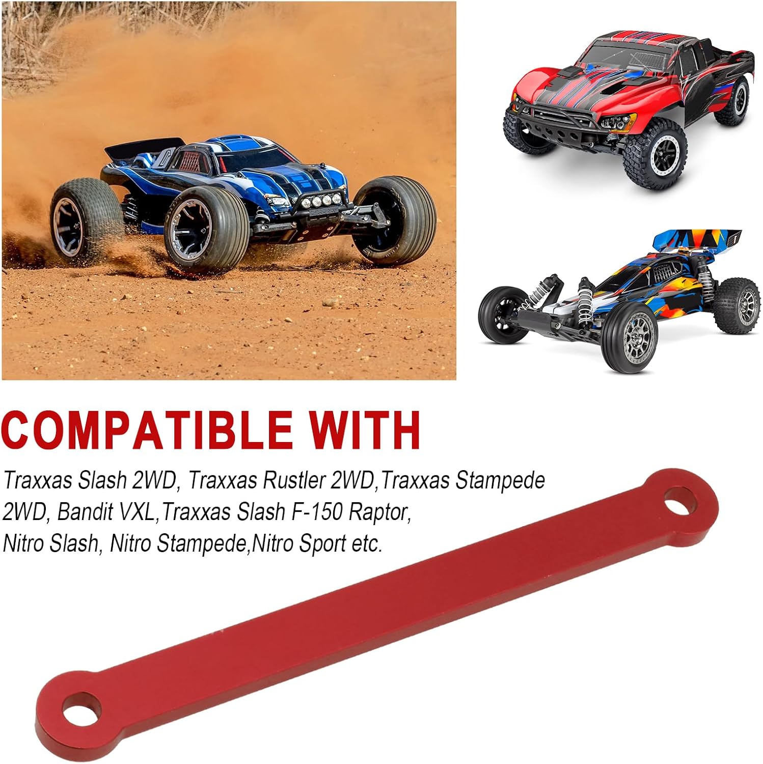 Hobbypark Aluminum Tie Bar and Suspension Hinge Pins for 2WD Traxxas Rustler VXL Slash Stampede Bandit Nitro Sport,Replacement of 2532 2640 (Red) image 3