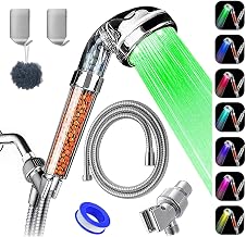 APzek Led Shower Head with Hose and Bracket, High Pressure Handheld Shower Head with Cyclical Color Changing Water Saving Filtration Showerhead for Dry Skin and Hair