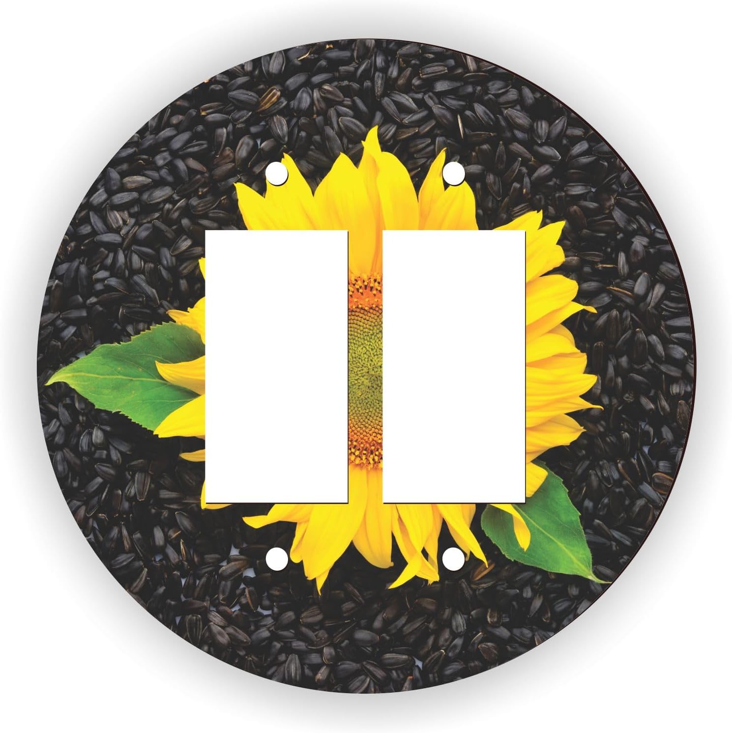 Island Gifting - Sunflower Design - Round Double GFI Rocker Switch Plate Cover, Decorative Wall Plate, Modern Dual GFCI Outlet Cover for Home Decor