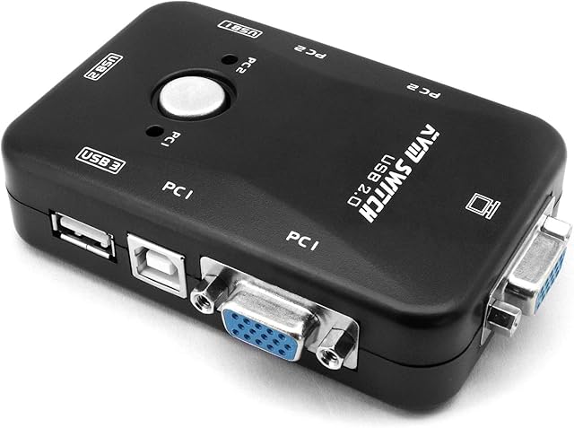 QiCheng&LYS KVM Switch Box 2-Port PC Monitor Switch Box +3 x USB VGA Cable for Computer Keyboard Mouse Monitor, Plug and Play