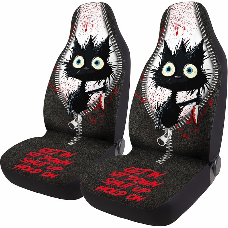 Capa para Banco Automotivo GENANY Funny Murder Cat para Bancos Dianteiros, Kit com 2