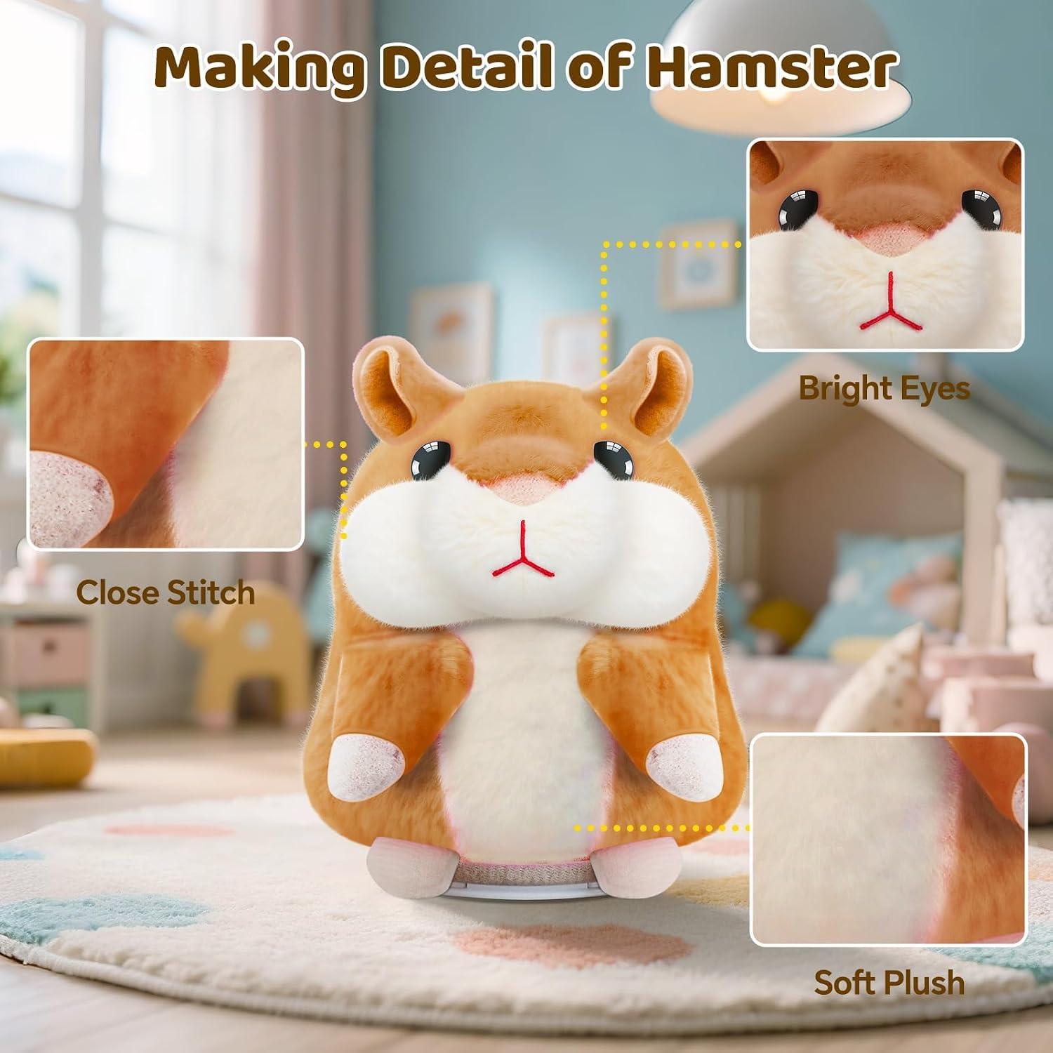 SANJOIN Toddler Kids Toys, Talking Hamster Repeats What You Say for Boys Girls, Stuffed Animals Interactive Plush Repeating Sensory Toy Gifts for 3+ Year Old Boy Girl Birthday Gift (Brown)