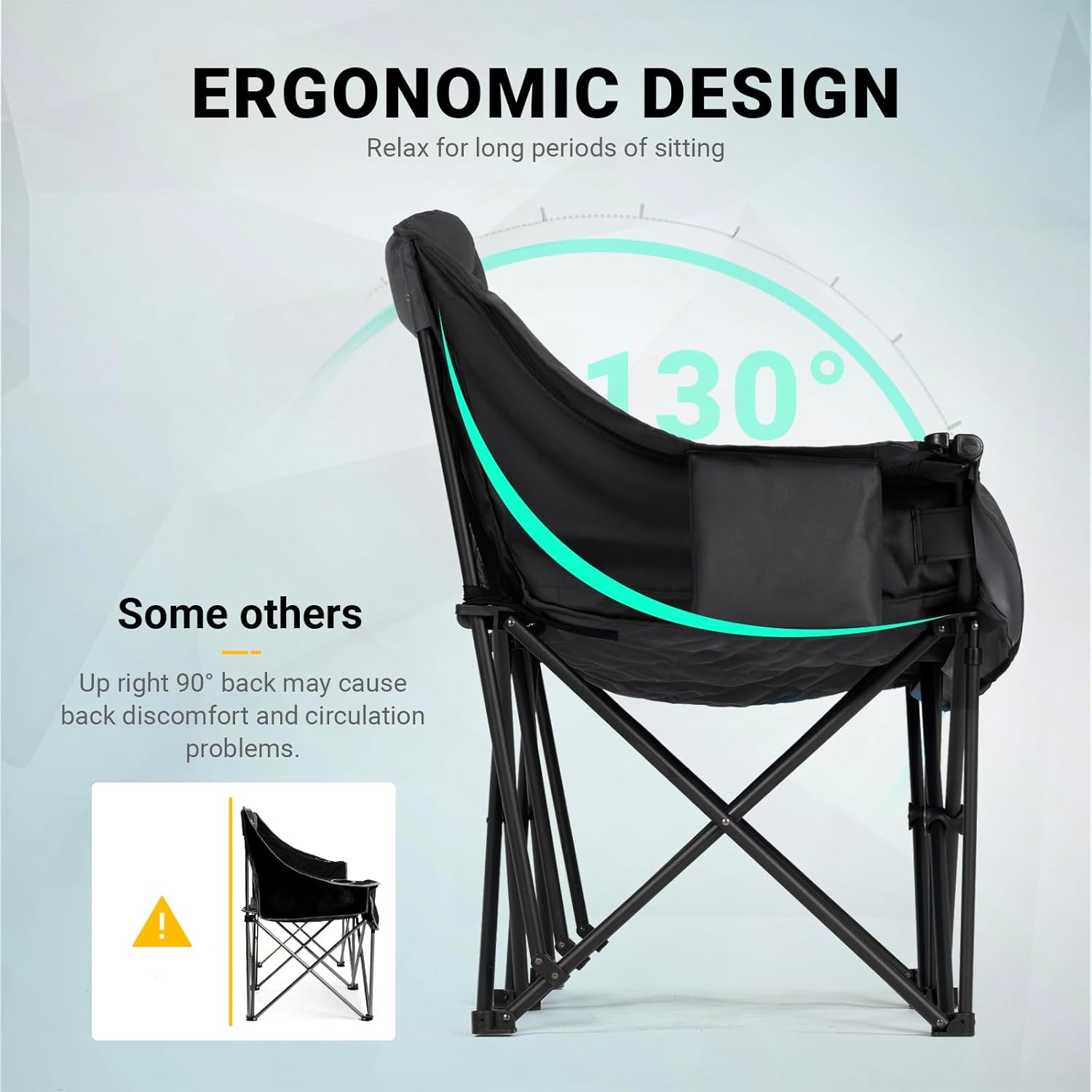 Overmont Oversized XLL Camping Chair for Adults - 850LBS Sopport Heavy-Duty Padded Folding Chair with Pocket Cup Holder Cooling Bag Wine Racks for Outdoor Sports Garden Beach Fishing Lawn Blk Loveseat