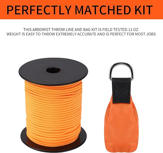 Arborist Throw Line Kit, Arborist Throw Weight and Line Kit, 164 Ultra Slick Polyester Rope and 11Oz Throw Bag, Arborist Equipment Suitable for High Limb Throwing