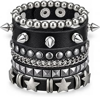 4 Pcs Star Punk Bracelets, Studded Bracelet Set for Men and Women