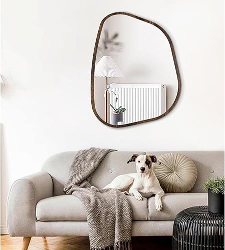 Miniatura 205 de Espejo de pared irregular de 26 x 18 pulgadas, espejo de baño grande asimétrico con marco de madera, espejos decorativos artísticos modernos