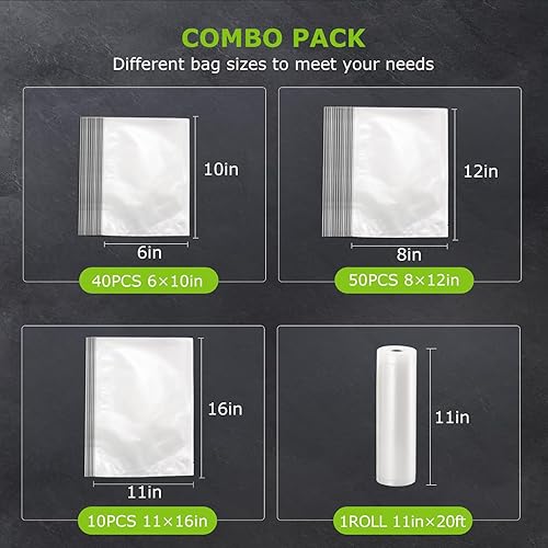 Miniatura 7 de Bonsenkitchen Máquina selladora al vacío, sellador de alimentos de acero inoxidable con 100 bolsas y 1 rollo, 5 modos de vacío de alimentos,