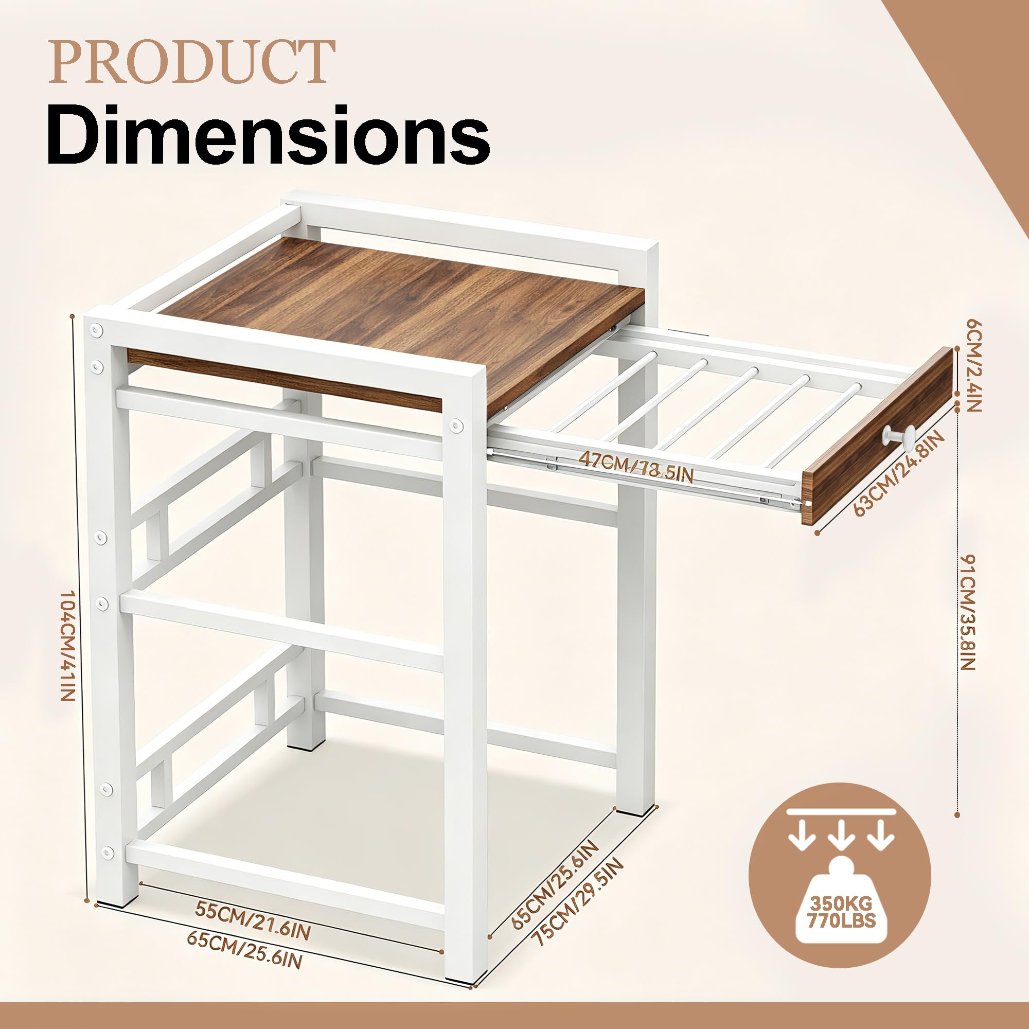 Estantería para lavadora, lavadora, secadora, armario de 3 alturas ajustables sobre lavadoras, capacidad de carga de 350 kg, armario para cuarto de baño, balcón (blanco con estante)