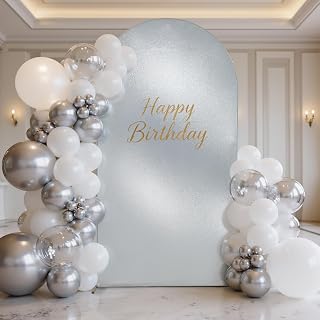 Silver Shimmer Arch Backdrop Cover 6.6ft,Glitter Spandex Fitted Chiara Cover with Zipper,Thick Sequin Soft Stretchy for Wedding Birthday Baby Shower Graduation Party Photo Backdrop