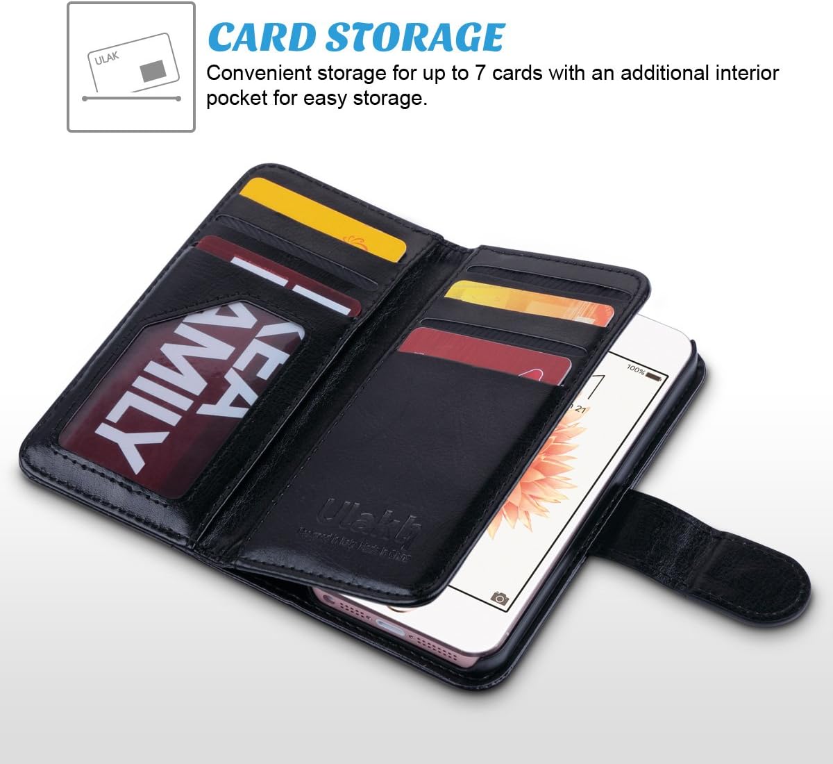 ULAK iPhone SE Case, iPhone 5 Case Black, iPhone 5s/5/SE Wallet Case, Fashion PU Leather Magnet Wallet Flip Case Cover with Built-in Credit Card/ID Card Slots for 5s 5G 5 SE,Black