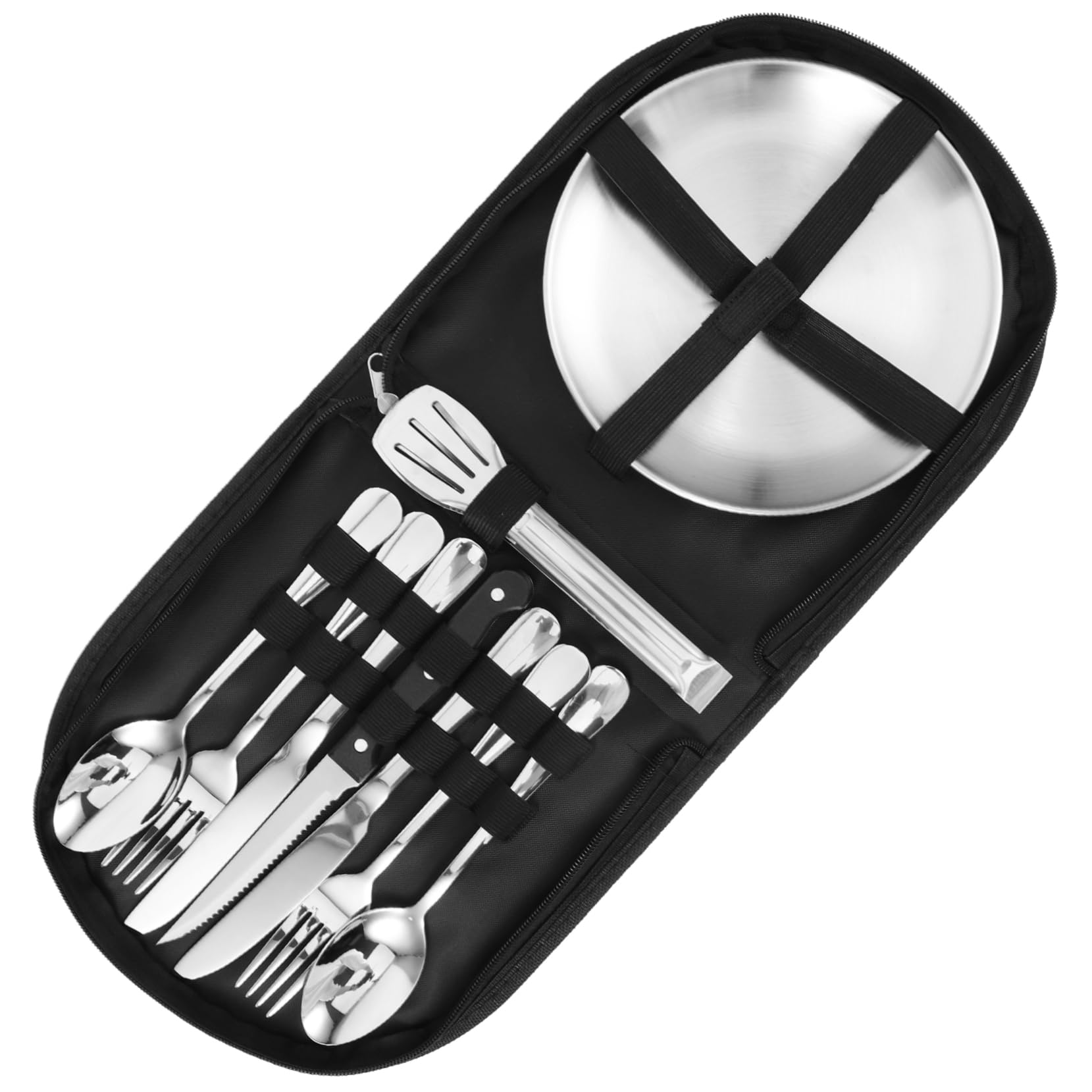 Toyvian Vajilla para Exterior De Camping Utensilios De Acero Inoxidable Portátiles Bolsa De Almacenamiento para Picnic y Acampada
