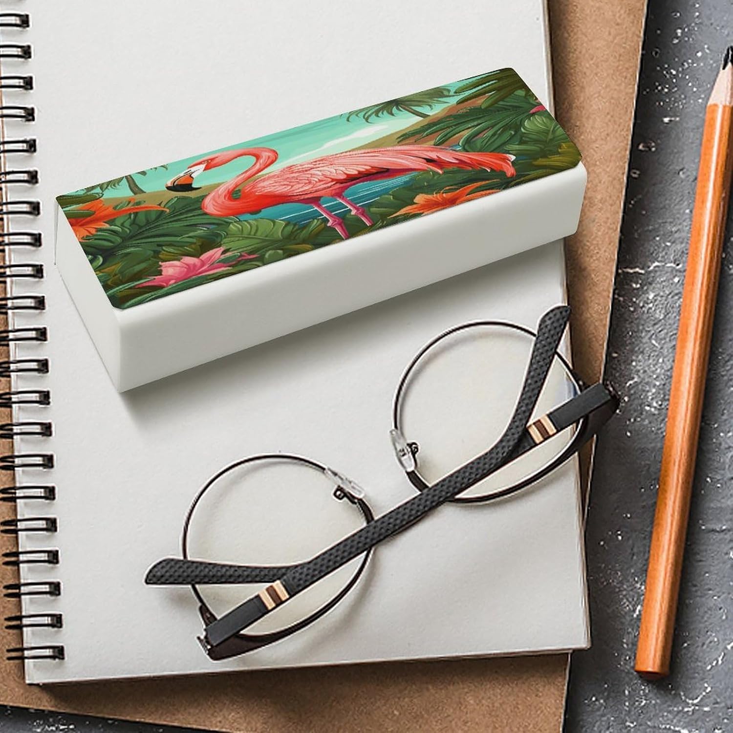 Leather Hard Shell Eyeglass Case with Cleaning Cloth for Women Men image 4