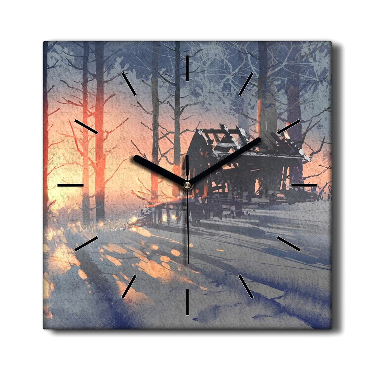 Horloge sur Toile sans tic-tac 30x30cm Coloray Décoration Murale Salon Peinture Arbre