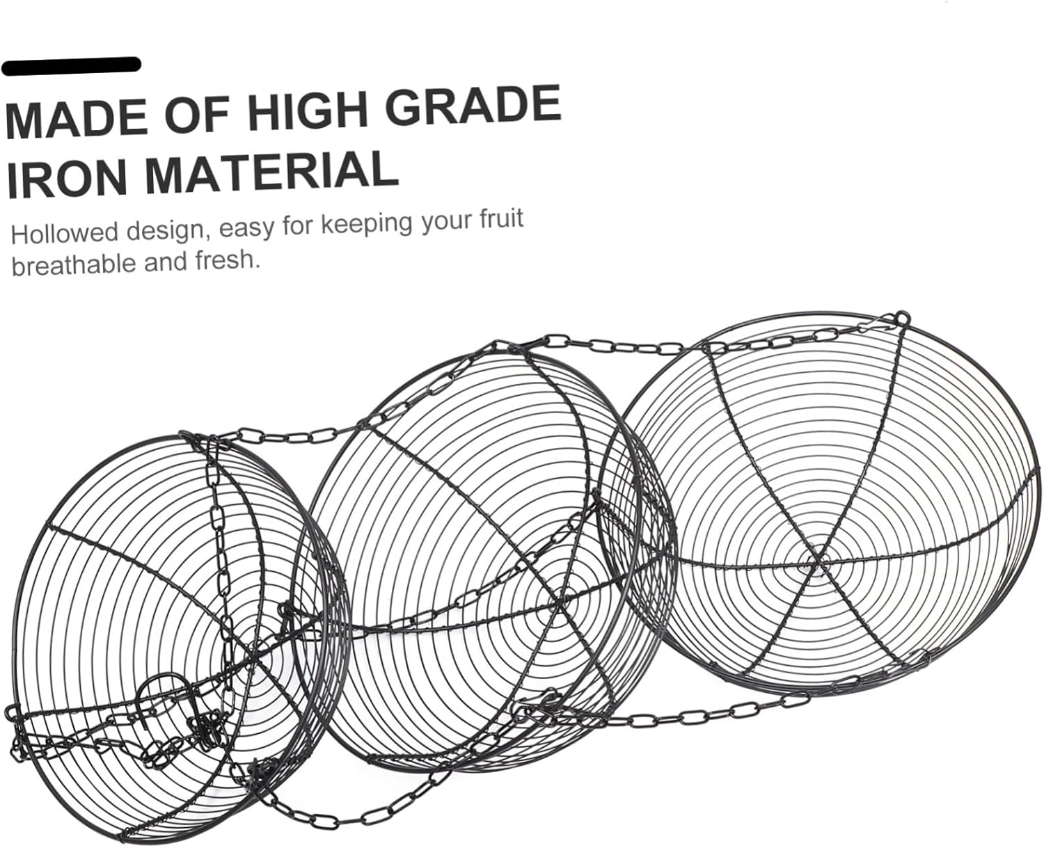 1pc Hollowed Iron Hanging Fruit Basket Three Storage Organizer for Kitchen Counter Stylish Snack Holder Black for Fruits and Snacks