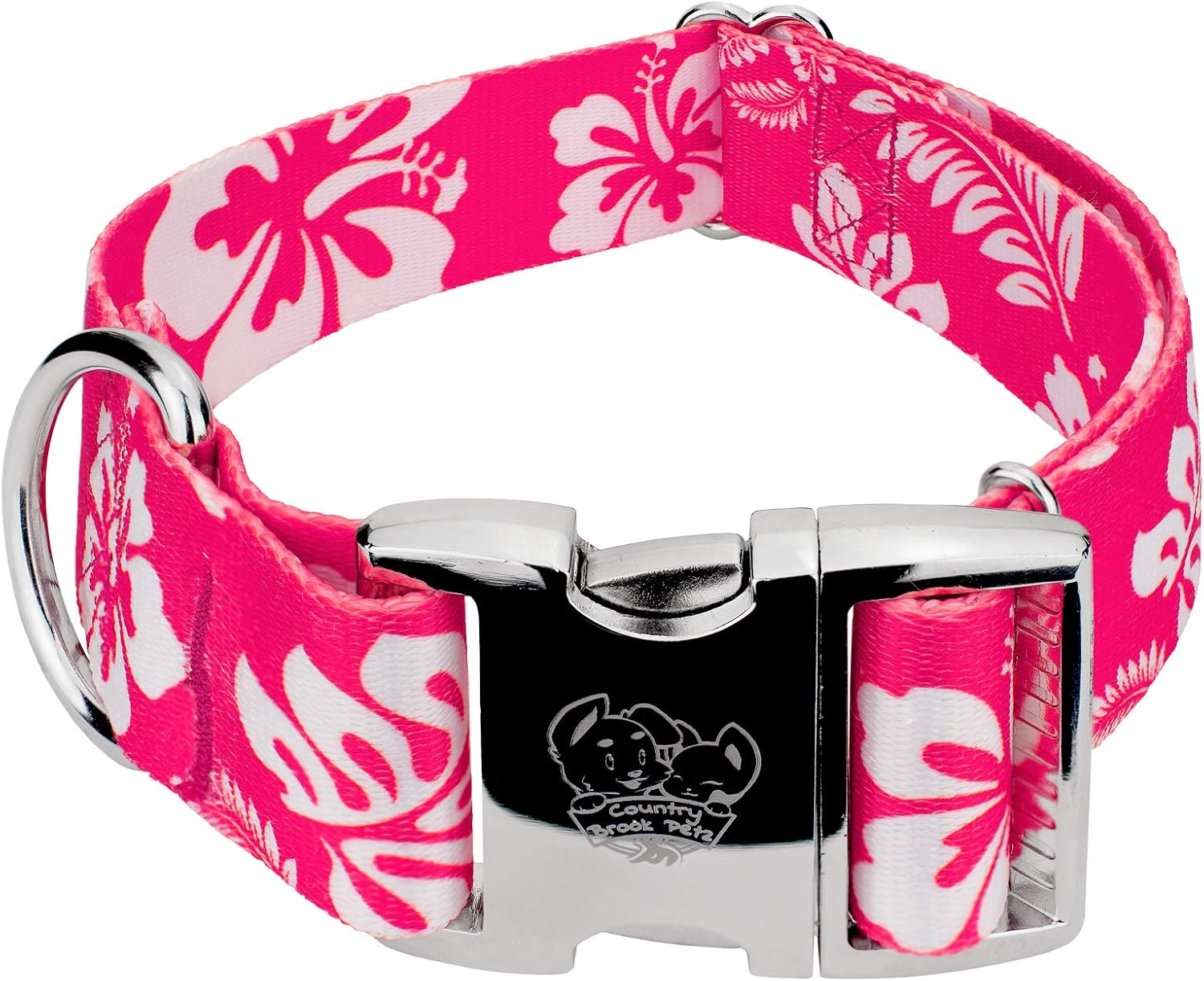 Country Brook Petz - HossFit Jr Wide Premium Dog Collar - Summer Breeze Collection Featuring Sunny Designs (Pink Hawaiian, Extra Large)
